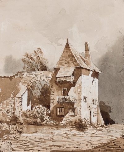 Pittoresk gateway (blyant og sepia vask på papir) av Giacinto Gigante